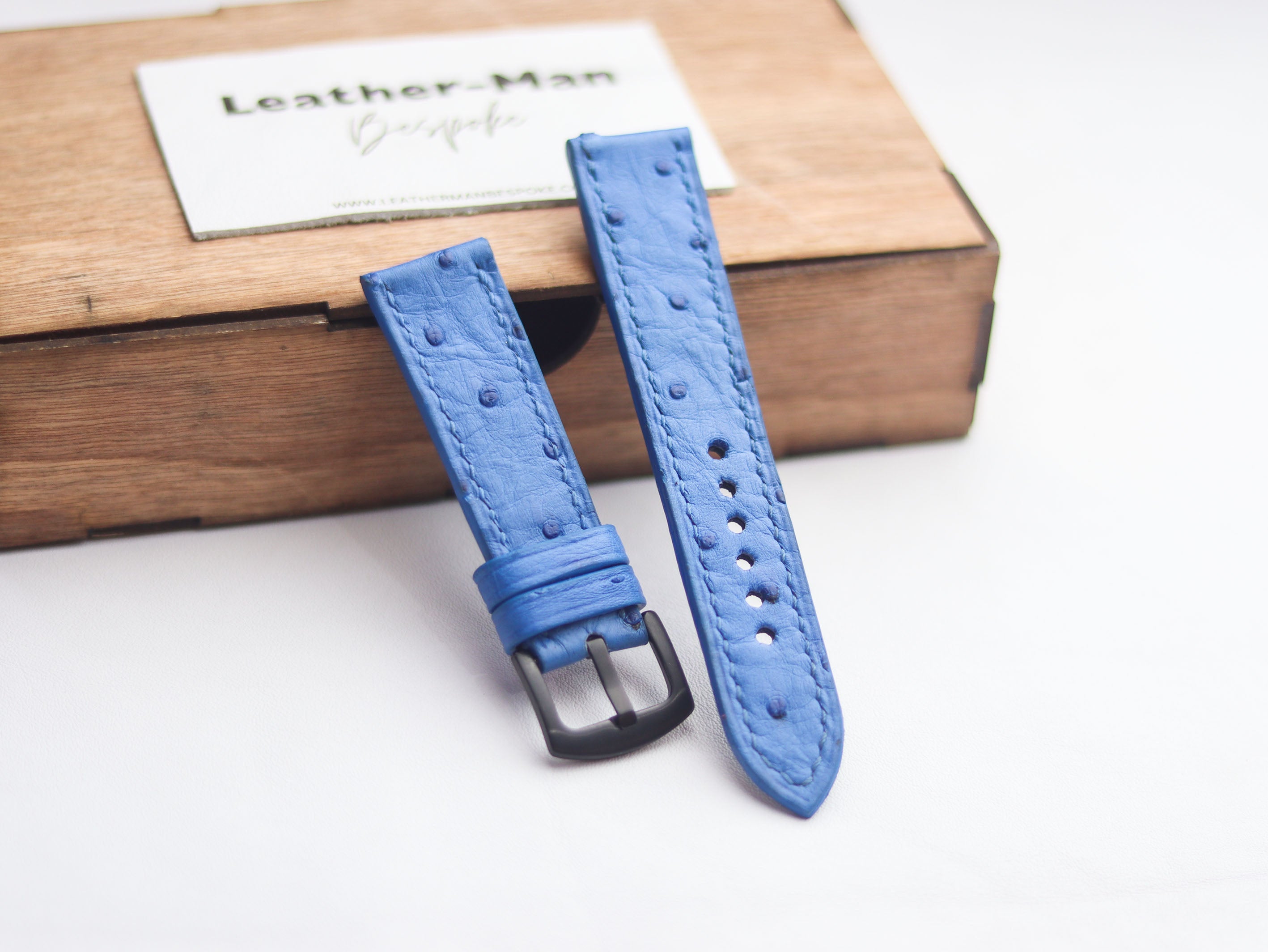 OSTRICH SKIN WATCH STRAPS - AZURE BLUE (FOLLICLE)