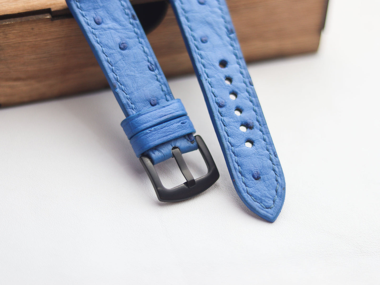 OSTRICH SKIN WATCH STRAPS - AZURE BLUE (FOLLICLE)