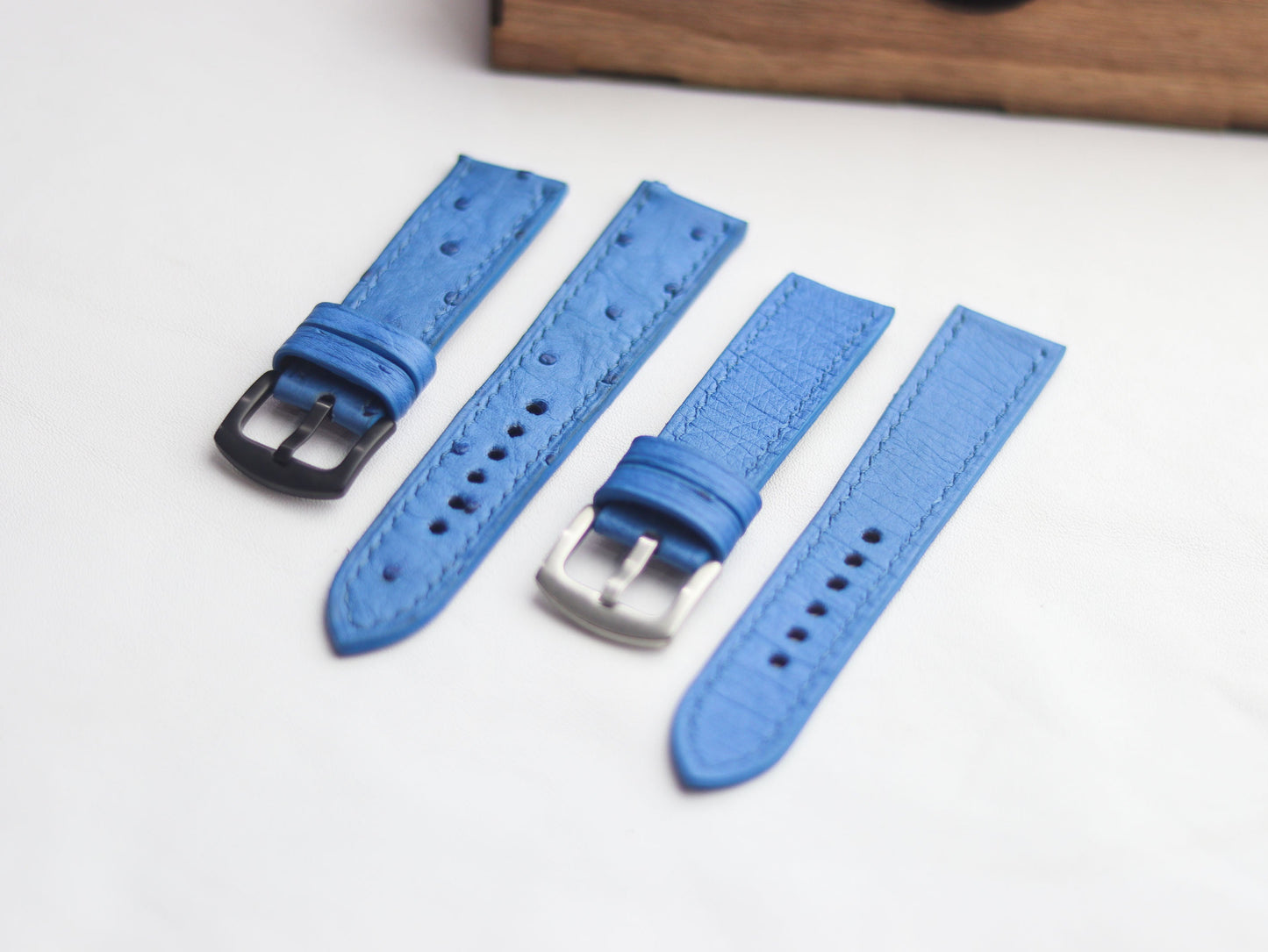 OSTRICH SKIN WATCH STRAPS - AZURE BLUE (NON-FOLLICLE)