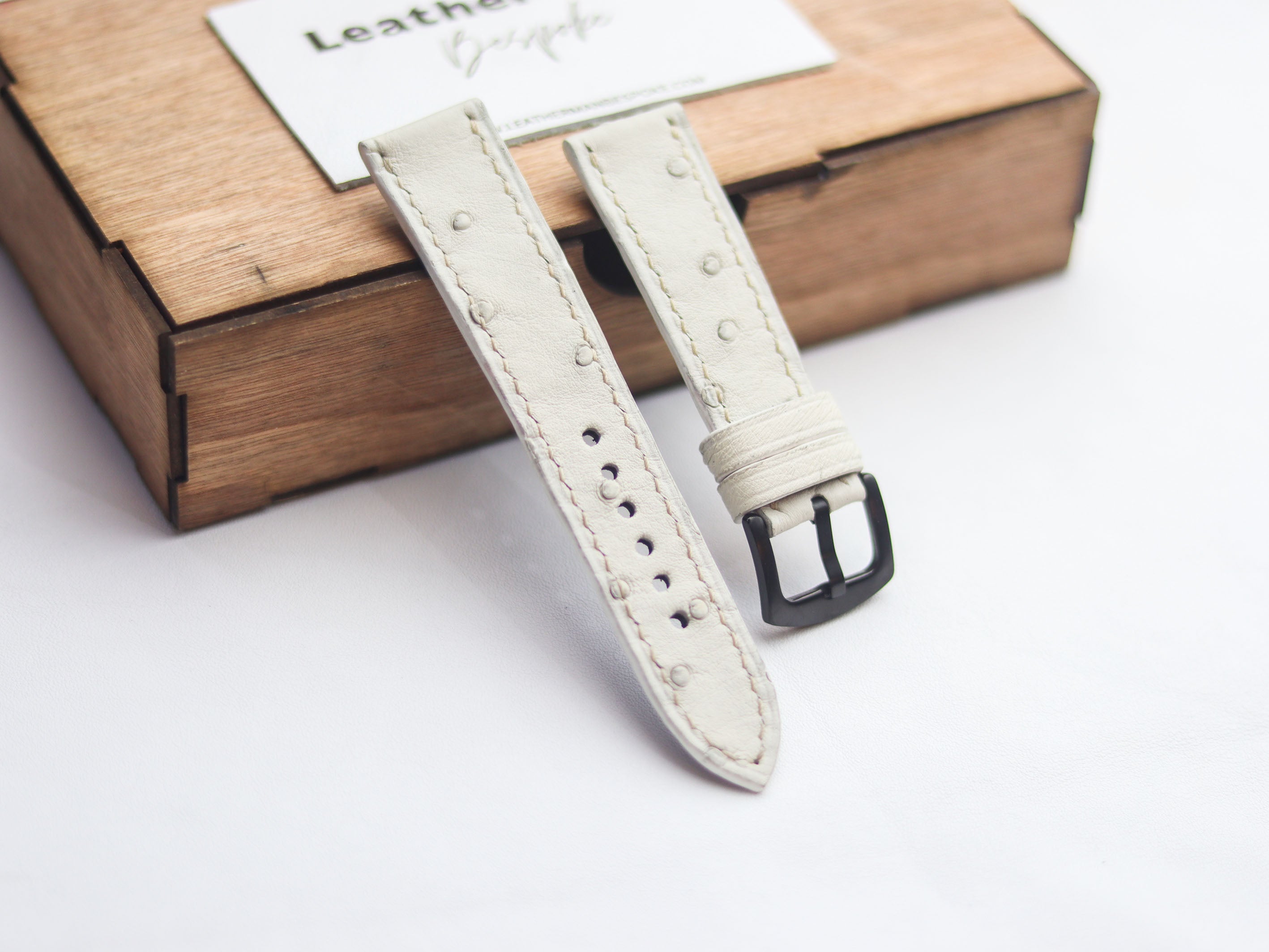 OSTRICH SKIN WATCH STRAPS - SERBING WHITE (FOLLICLE)