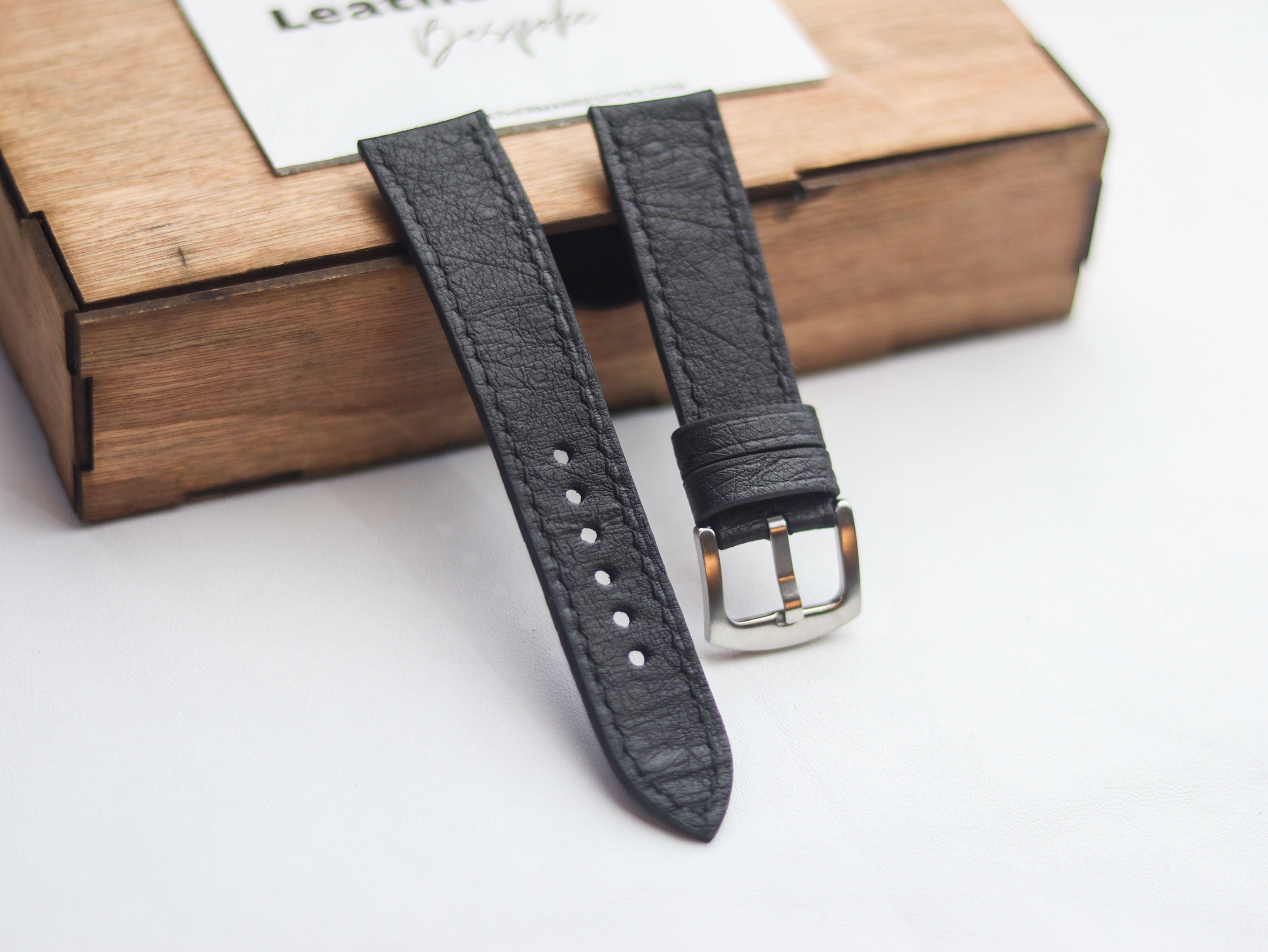 OSTRICH SKIN WATCH STRAPS - RAVEN BLACK (NON-FOLLICLE)