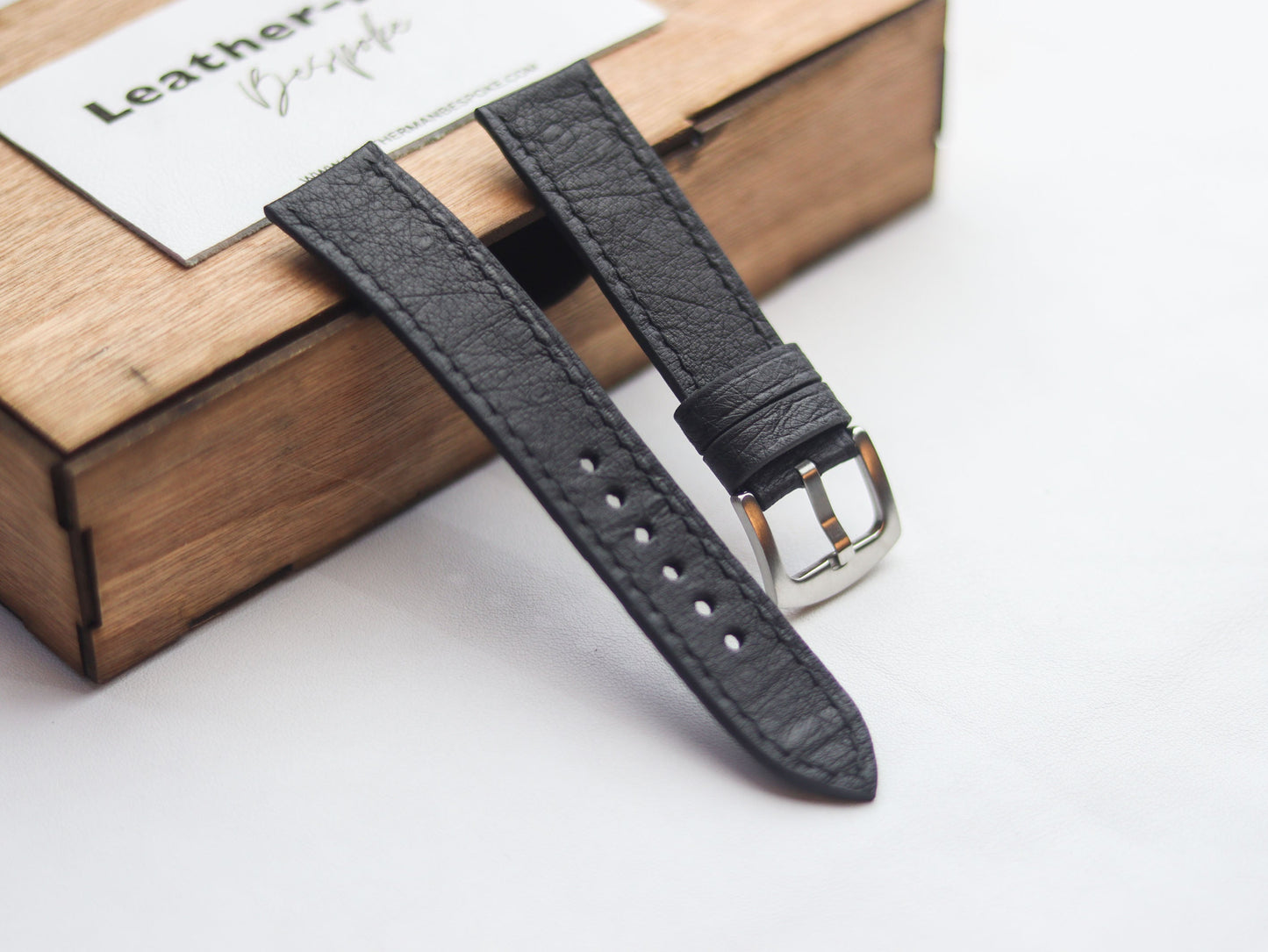 OSTRICH SKIN WATCH STRAPS - RAVEN BLACK (NON-FOLLICLE)