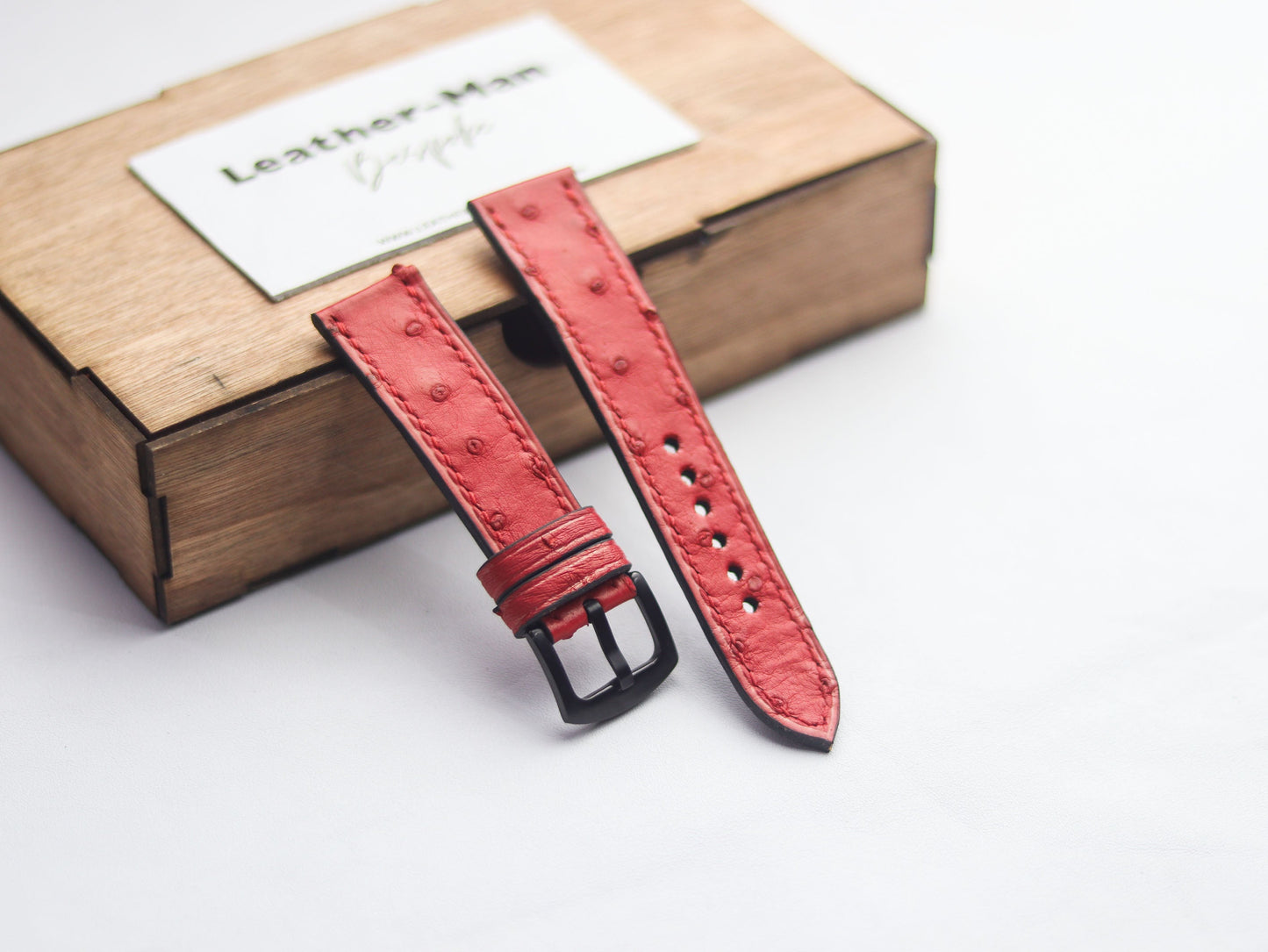 OSTRICH SKIN WATCH STRAPS - CLASSIC RED (FOLLICLE)