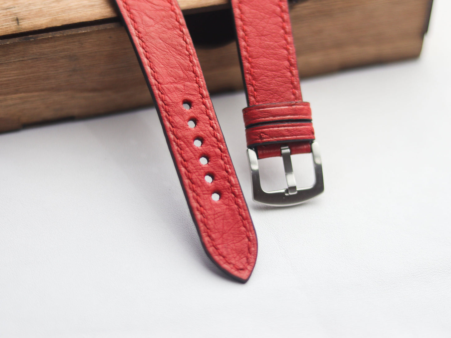 OSTRICH SKIN WATCH STRAPS - CLASSIC RED (NON-FOLLICLE)