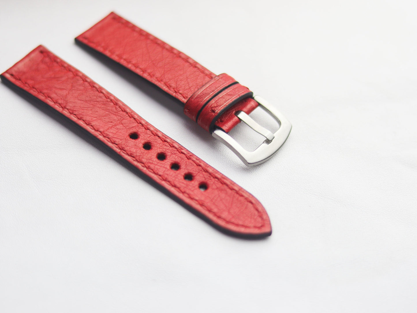 OSTRICH SKIN WATCH STRAPS - CLASSIC RED (NON-FOLLICLE)