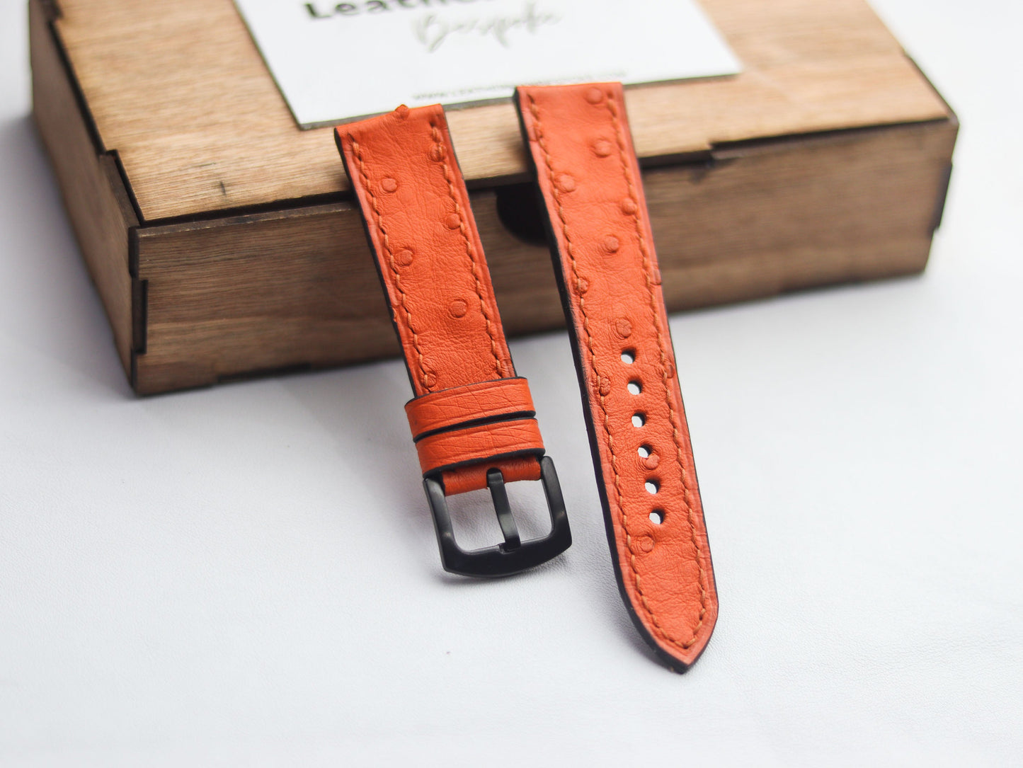 OSTRICH SKIN WATCH STRAPS - CARROT ORANGE (FOLLICLE)