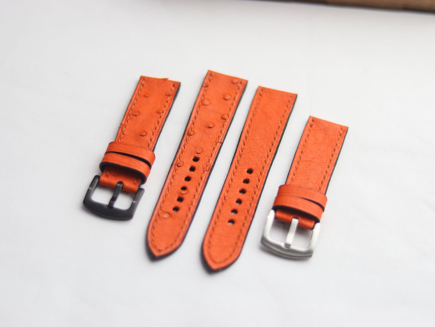 OSTRICH SKIN WATCH STRAPS - CARROT ORANGE (FOLLICLE)