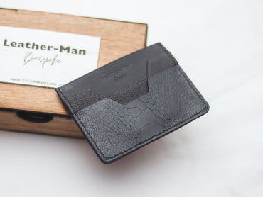 AUGUSTUS - MINIMAL WALLET RAVEN BLACK OSTRICH LEG SKIN