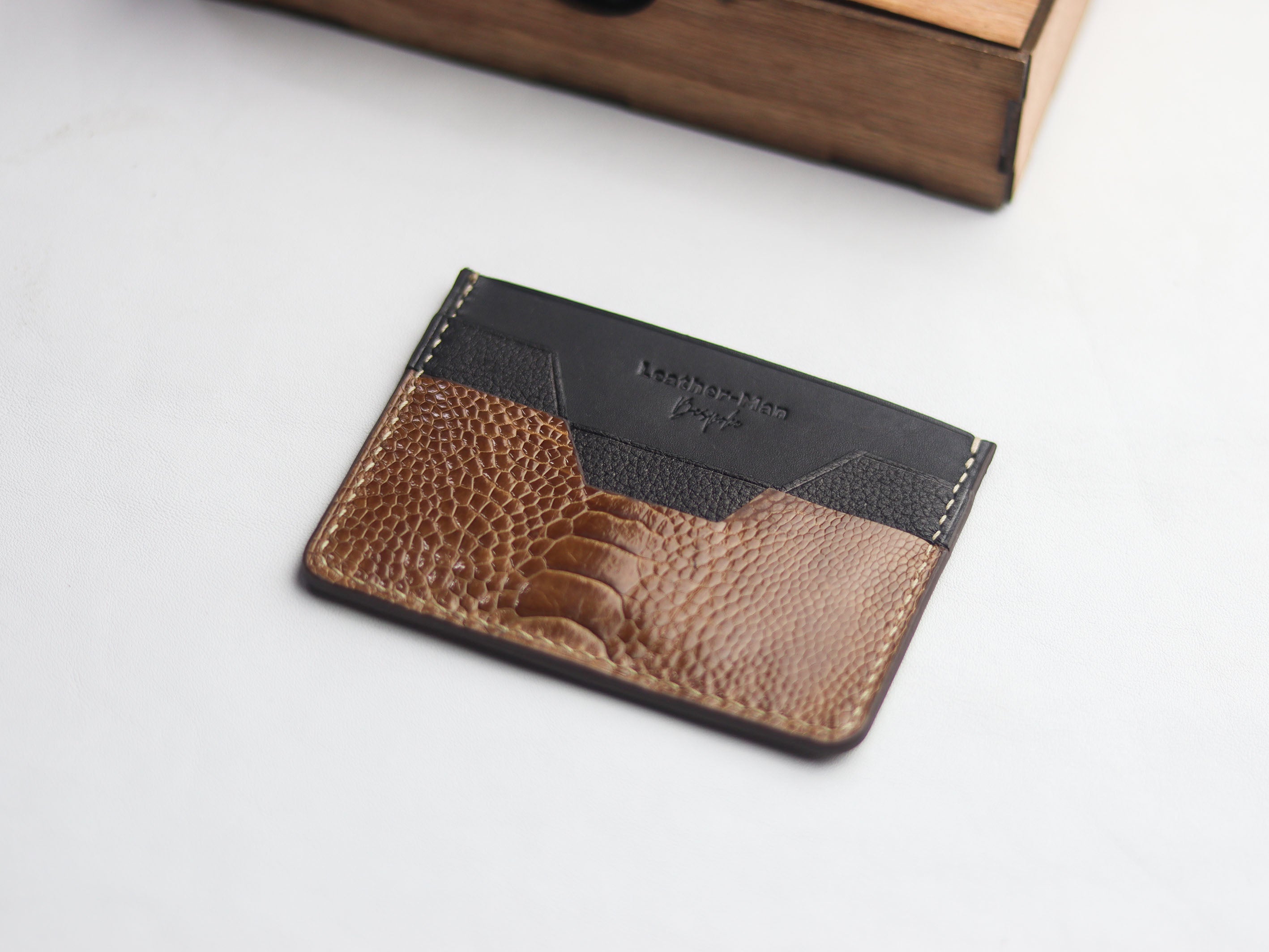 AUGUSTUS - MINIMAL WALLET CINNAMON BROWN OSTRICH LEG SKIN