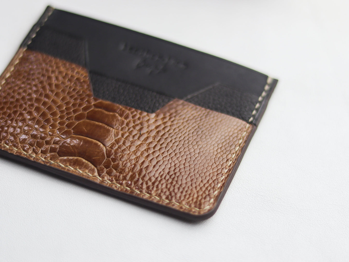 AUGUSTUS - MINIMAL WALLET CINNAMON BROWN OSTRICH LEG SKIN