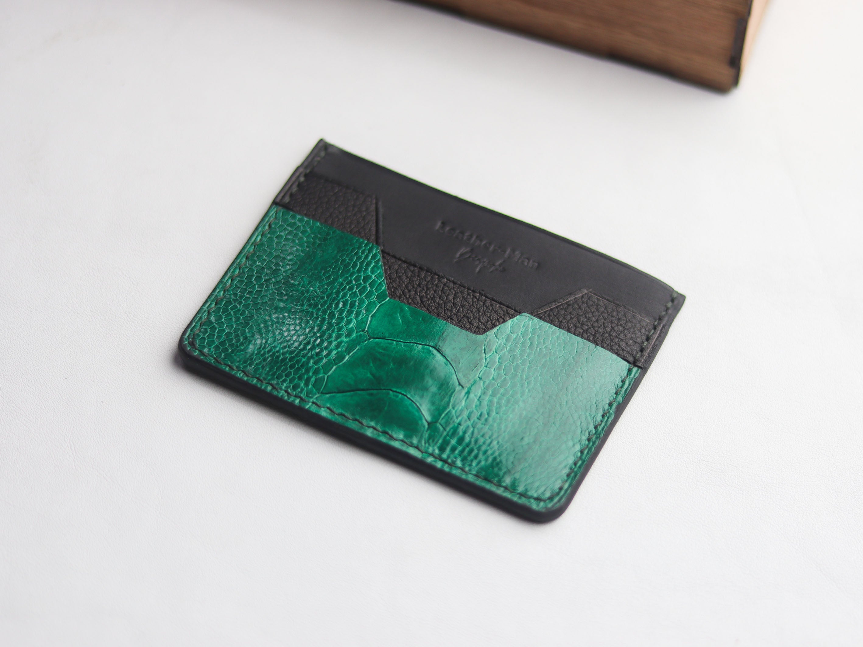 AUGUSTUS - MINIMAL WALLET EMERALD GREEN OSTRICH LEG SKIN