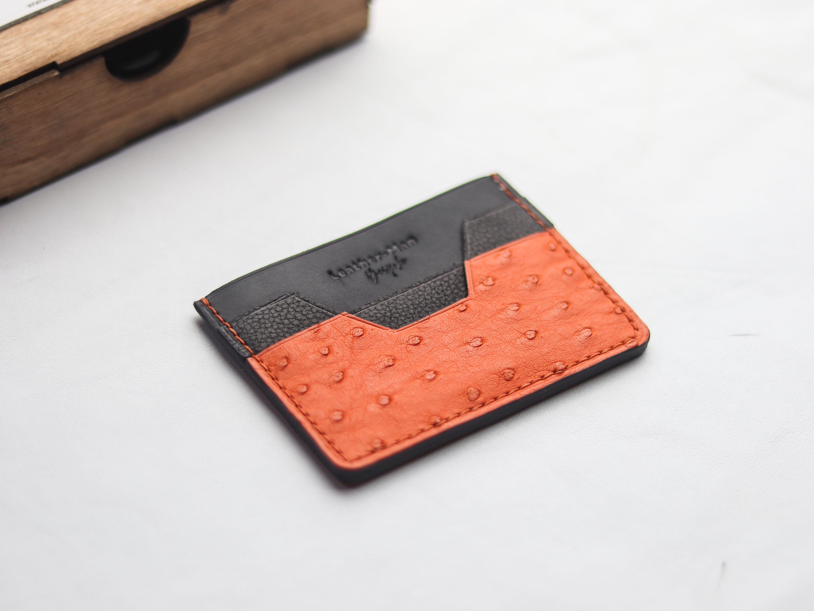 AUGUSTUS - MINIMAL WALLET CARROT ORANGE OSTRICH SKIN