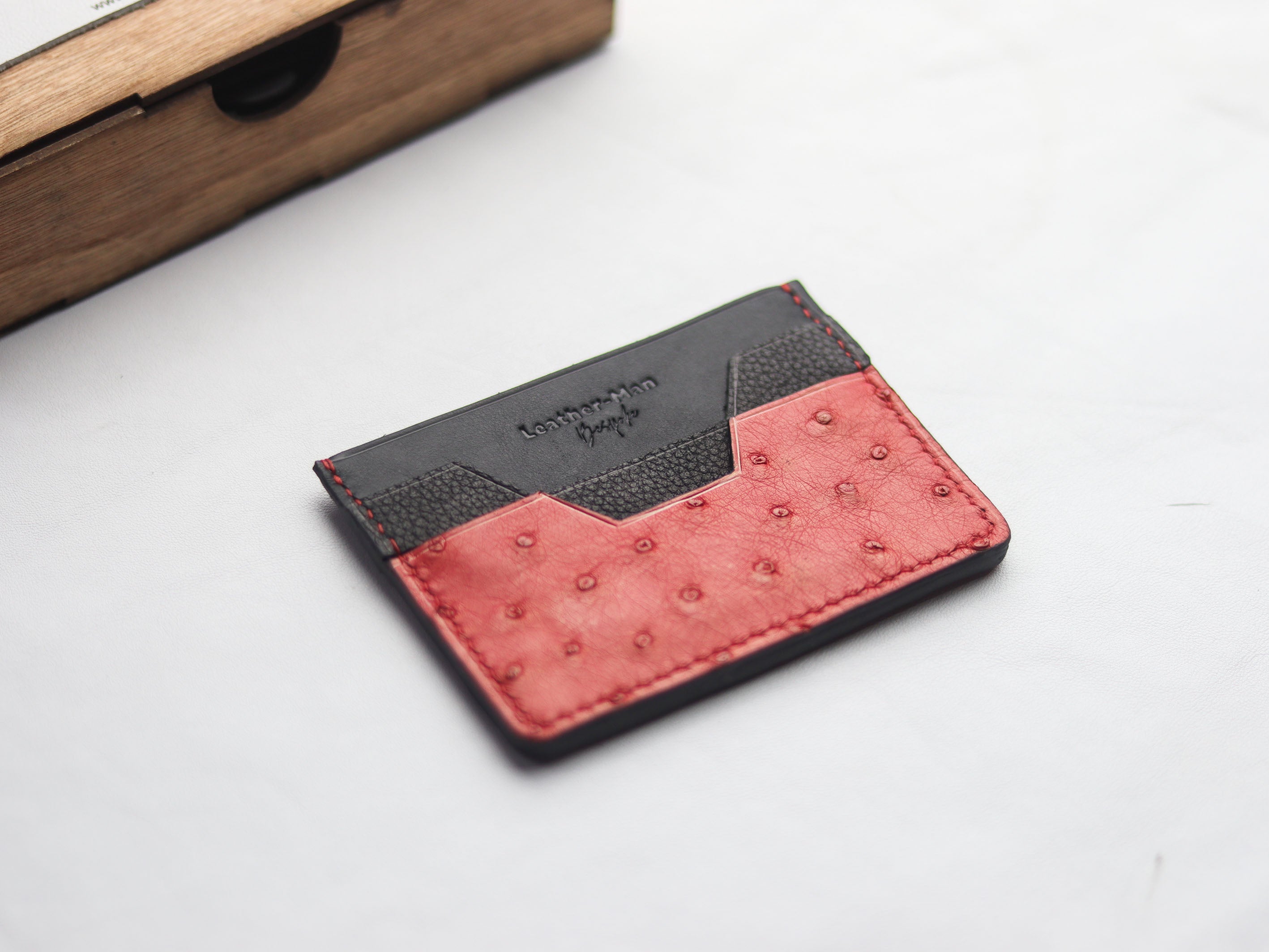 AUGUSTUS - MINIMAL WALLET CLASSIC RED OSTRICH SKIN