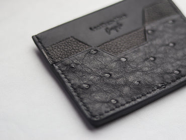 AUGUSTUS - MINIMAL WALLET RAVEN BLACK OSTRICH SKIN