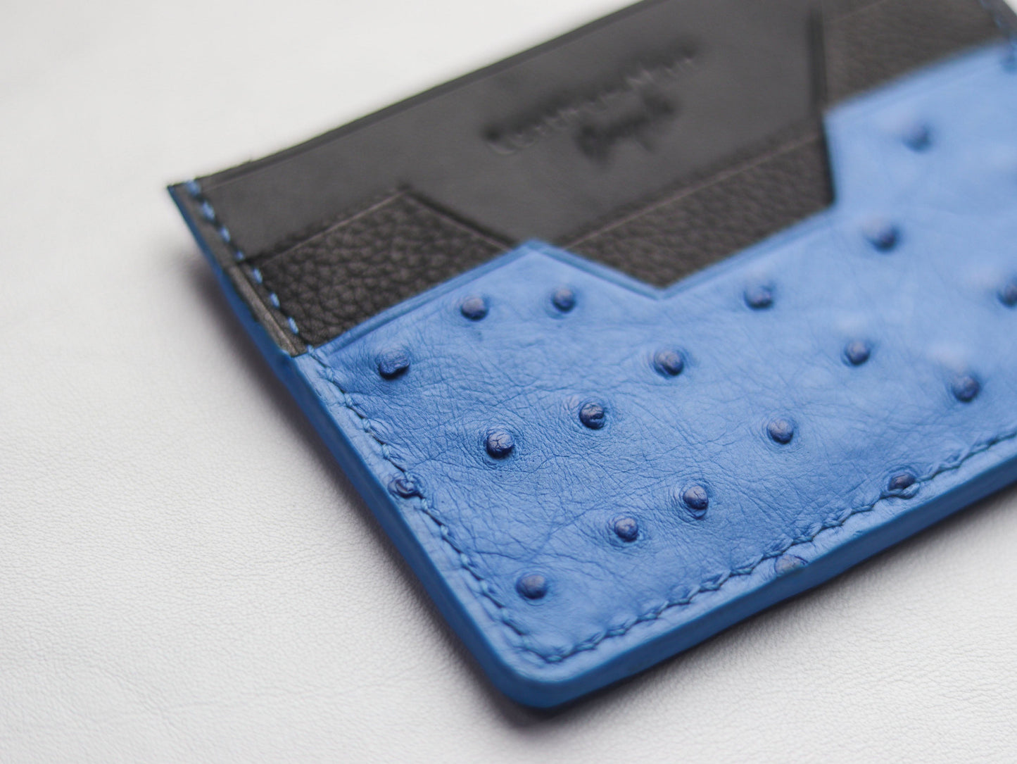 AUGUSTUS - MINIMAL WALLET AZURE BLUE OSTRICH SKIN