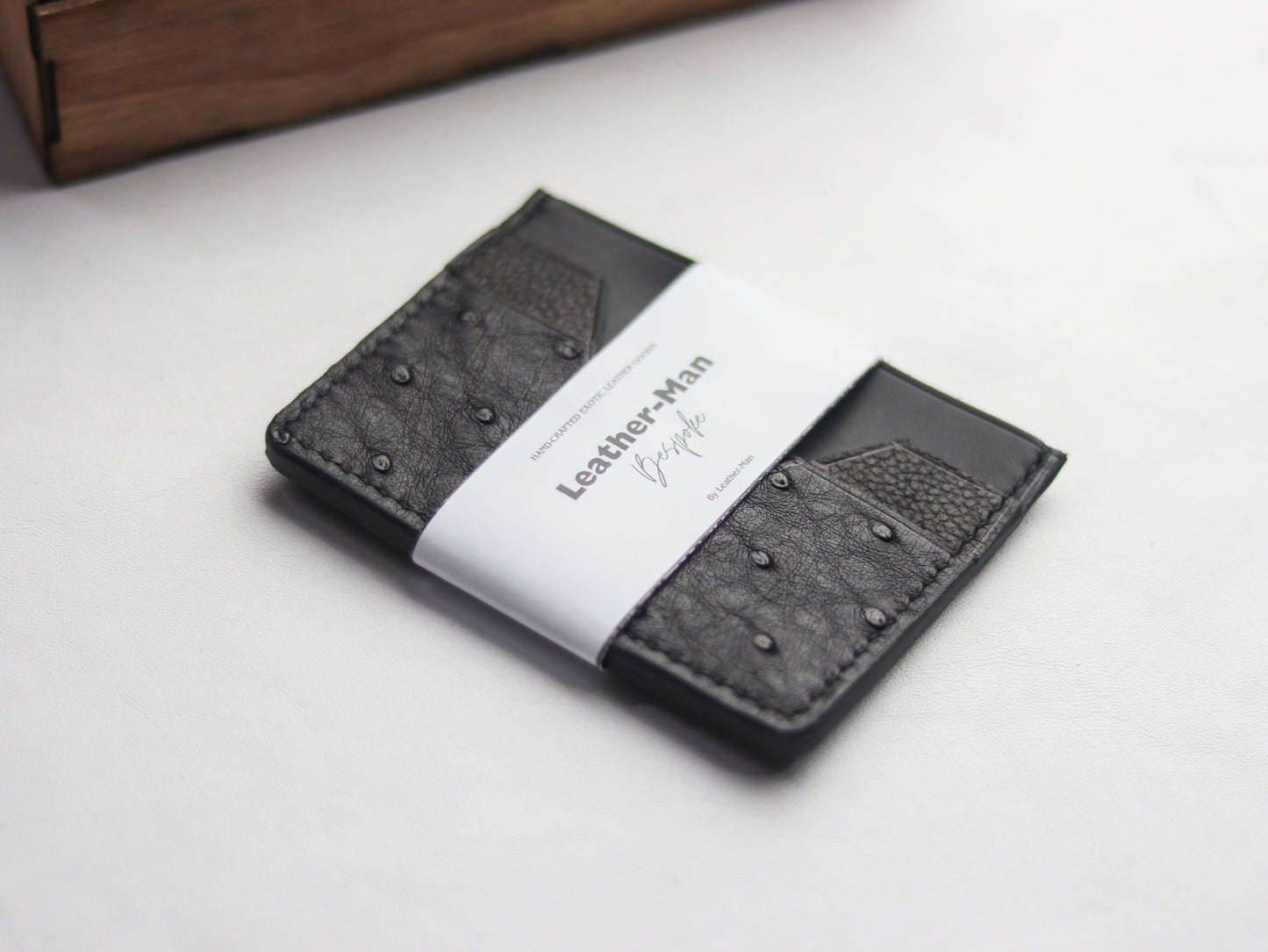 AUGUSTUS - MINIMAL WALLET RAVEN BLACK OSTRICH SKIN